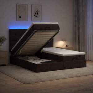 Imagine vidaXL Pat Ottoman cu Saltea și LED Maro închis 160 x 200 cm Țesătură