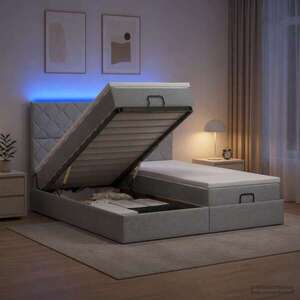 Imagine vidaXL Pat Ottoman cu Saltea și LED Gri deschis 200 x 200 cm Țesătură