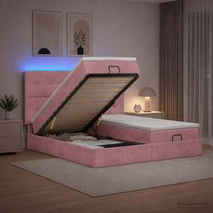 Imagine vidaXL Pat Ottoman cu Saltea și LED Roz 160 x 200 cm Catifea