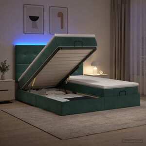 Imagine vidaXL Pat Ottoman cu Saltea și LED Verde închis 180 x 200 cm Catifea