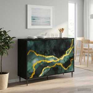 Imagine vidaXL Bufet WIJHE Stejar Negru 102 x 33 x 76 cm Lemn prelucrat