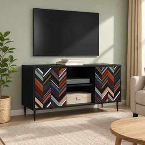 Imagine vidaXL Cabinet TV OMMEN 102 x 33 x 51 cm Stejar Negru Lemn prelucrat