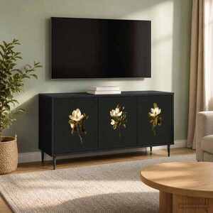 Imagine vidaXL Cabinet TV BREMEN 102 x 33 x 51 cm Stejar Negru Lemn prelucrat