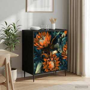 Imagine vidaXL Comodă cu sertare LOCHEM Imprimare portocalie 66 x 36, 5 x 76 cm