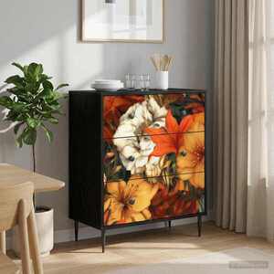 Imagine vidaXL Comodă cu sertare GENNEP Imprimare cu crin 66 x 36, 5 x 76 cm
