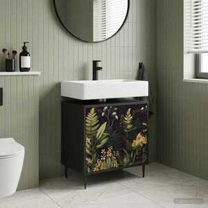 Imagine vidaXL Dulap de Baie RHENEN Stejar Negru 60 x 40 x 61 cm
