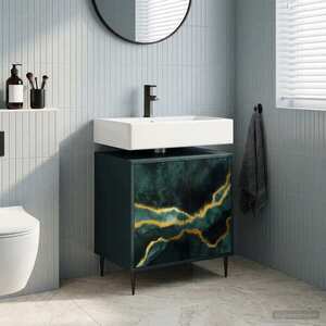 Imagine vidaXL Dulap de Baie WIJHE Stejar Negru 60 x 40 x 61 cm Lemn prelucrat