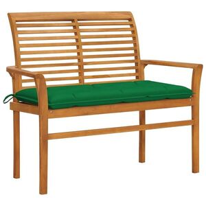 Imagine vidaXL Bancă de grădină, cu pernă verde, 112 cm, lemn masiv de tec