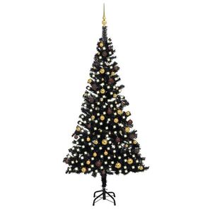 Imagine vidaXL Brad Crăciun pre-iluminat cu set globuri, negru, 240 cm, PVC