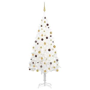 Imagine vidaXL Brad Crăciun pre-iluminat artificial, set globuri, alb, 240 cm