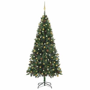 Imagine vidaXL Brad Crăciun pre-iluminat artificial set globuri, verde, 210 cm