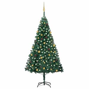 Imagine vidaXL Brad Crăciun artificial pre-iluminat, set globuri, verde 240 cm