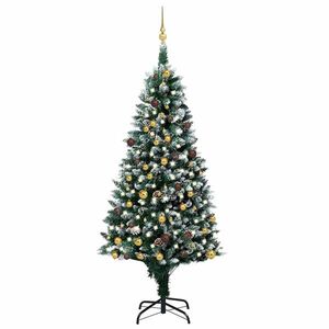 Imagine vidaXL Brad Crăciun artificial cu LED-uri/globuri/conuri pin, 210 cm
