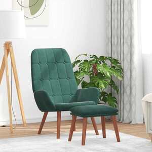 Imagine vidaXL Scaun de relaxare cu taburet, verde închis, catifea