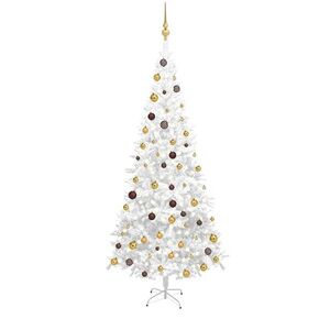 Imagine vidaXL Brad de Crăciun pre-iluminat cu set globuri, alb, 240 cm, L