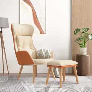 Imagine vidaXL Scaun de relaxare cu taburet, crem, piele ecologică/textil
