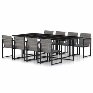Imagine vidaXL Set mobilier de grădină cu perne, 9 piese, gri, poliratan