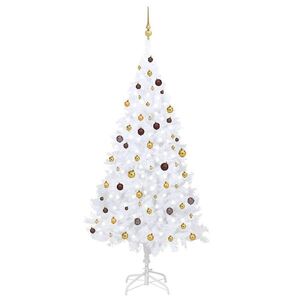 Imagine vidaXL Brad Crăciun pre-iluminat artificial, set globuri, alb, 240 cm