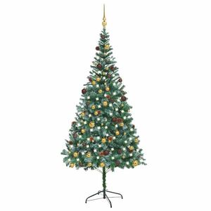 Imagine vidaXL Brad Crăciun artificial pre-iluminat globuri/conuri pin, 210 cm