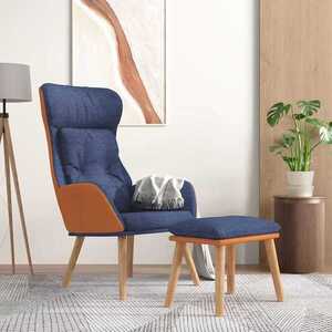 Imagine vidaXL Scaun de relaxare cu taburet, albastru, piele ecologică/textil