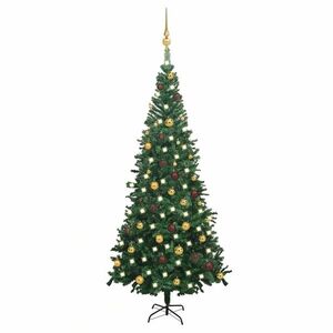 Imagine vidaXL Brad de Crăciun pre-iluminat cu set globuri, verde, 240 cm, L