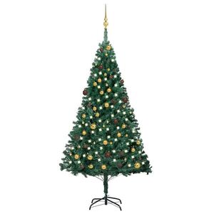 Imagine vidaXL Brad de Crăciun pre-iluminat cu set globuri, verde, 210 cm, PVC
