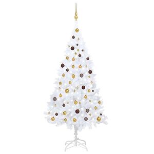 Imagine vidaXL Brad Crăciun pre-iluminat artificial set globuri alb 210 cm PVC