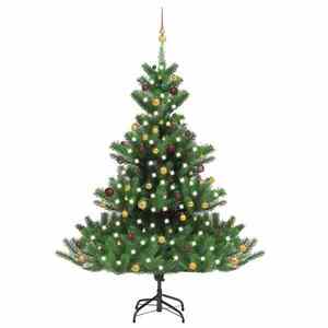 Imagine vidaXL Pom Crăciun artificial brad Nordmann LED&globuri verde 210 cm