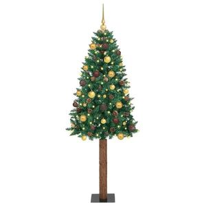 Imagine vidaXL Brad de Crăciun subțire Verde 210 cm PVC și lemn de PIN masiv