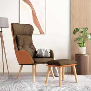 Imagine vidaXL Scaun de relaxare cu taburet, maro, piele ecologică/textil