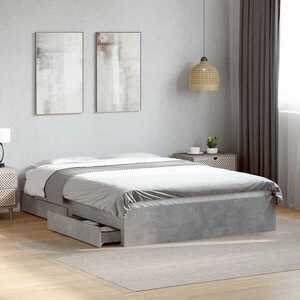 Imagine vidaXL Cadru de pat cu sertare, gri beton, 135x190 cm, lemn prelucrat