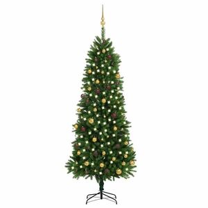 Imagine vidaXL Brad Crăciun pre-iluminat artificial set globuri verde 240 cm