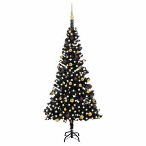 Imagine vidaXL Brad Crăciun pre-iluminat cu set globuri, negru, 210 cm, PVC