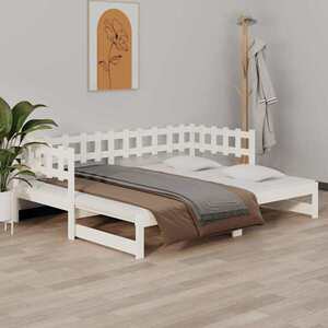 Imagine vidaXL Pat de zi extensibil, alb, 2x(90x200) cm, lemn masiv de pin