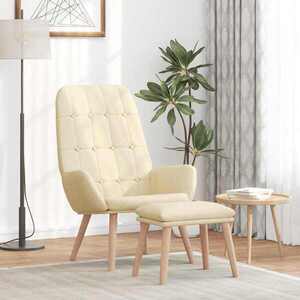Imagine vidaXL Scaun de relaxare cu taburet, crem, textil