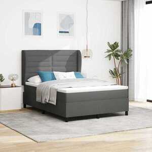 Imagine vidaXL Pat cu arcuri Gri închis și alb 152 x 203 cm țesătură