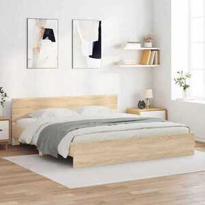 Imagine vidaXL Cadru de Pat cu Tăblie Sonoma 193 x 203 cm Lemn prelucrat