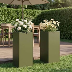 Imagine vidaXL Vază pentru Grădină 2 buc. Verde măsliniu 20 x 20 x 40 cm