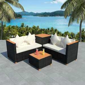 Imagine vidaXL Set mobilier de grădină cu perne, 4 piese, negru, poliratan