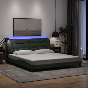 Imagine vidaXL Cadru de pat cu LED fără saltea, Hvar, gri închis, 183x213 cm, textil