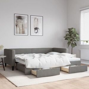 Imagine vidaXL Pat de zi cu extensie/sertare, gri închis, 100x190 cm, textil