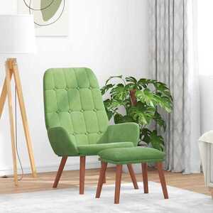 Imagine vidaXL Scaun de relaxare cu taburet, verde deschis, catifea