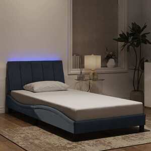 Imagine vidaXL Cadru de pat cu LED fără saltea, Hanko, gri închis, 100x190 cm, catifea
