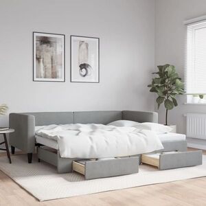 Imagine vidaXL Pat de zi cu extensie/sertare, gri deschis, 100x190 cm, textil