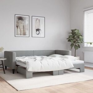 Imagine vidaXL Pat de zi cu extensie, gri deschis, 100x190 cm, textil