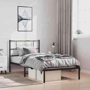 Imagine vidaXL Cadru de pat din metal cu tăblie, negru, 100x200 cm