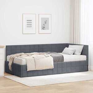 Imagine vidaXL Cadru de pat colțar cu saltea cu headboard 2 buc. Gri Catifea