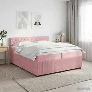 Imagine vidaXL Pat boxspring cu saltea cu headboard Roz 200 x 200 cm Catifea