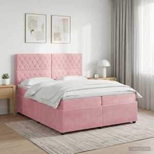Imagine vidaXL Pat boxspring cu saltea cu headboard Roz 200 x 200 cm Catifea