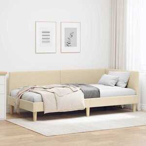 Imagine vidaXL Cadru de pat colțar Crem 90 cm x 190 cm Țesătură și placaj